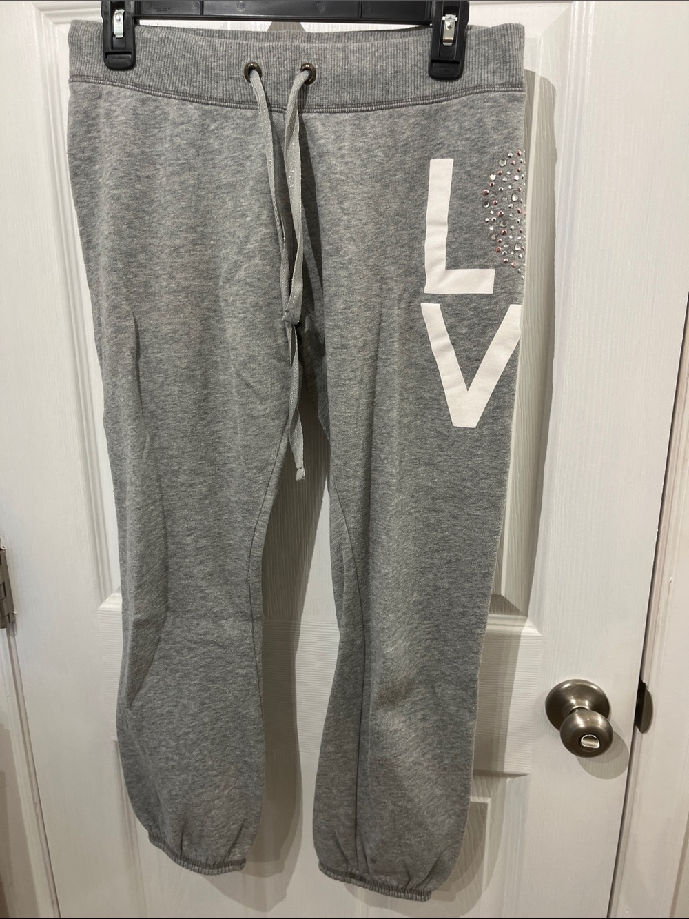 ' Gray Sweatpants with Rhinestone Accent - Love Graphic